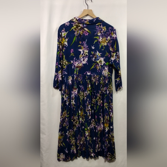 CW Classics Floral Shirt Dress Women's 1X Blue Cottagecore Peasant Retro 90s Y2K - Picture 5 of 8